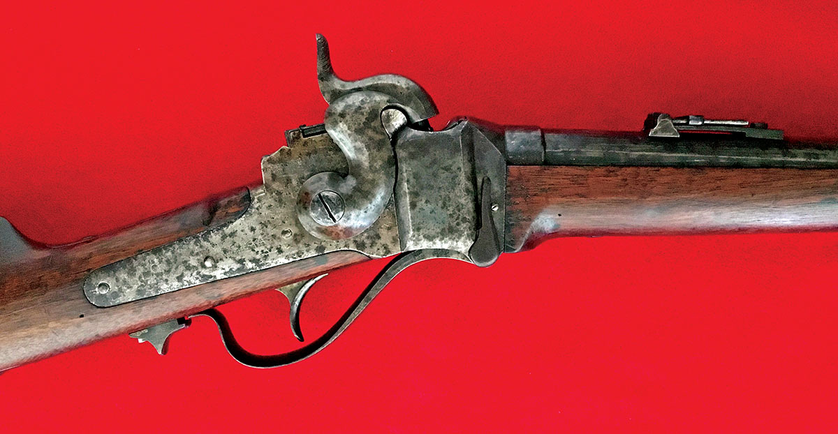 The original Sharps New Model 1863 carbine used for this test; slightly worn on the outside, but like new on the inside of the barrel and receiver. These played a major role in the American Civil War, and the .52-caliber slugs were the most powerful, and perhaps the most accurate, of all the Union breechloading carbines.